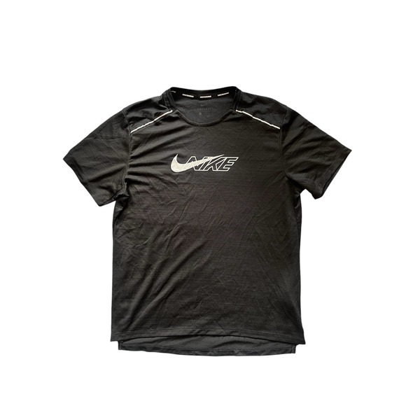 Nike Other - Nike Breathe Running Dri-Fit Miler Flash Logo‎ Print T-Shirt Size M Mens Black